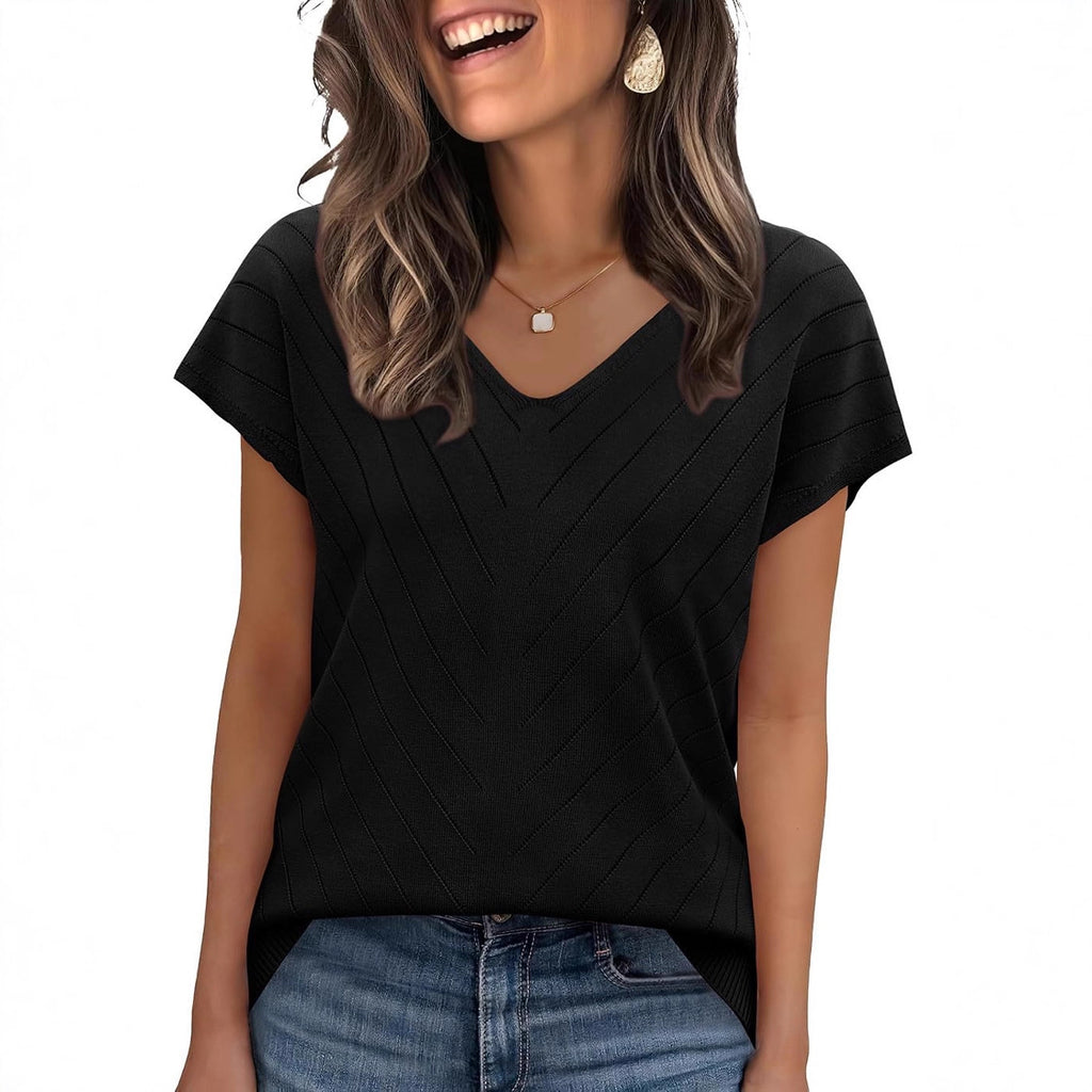 Women’s V-Neck Cutout Knit Sweater – Lightweight Elegant Pullover