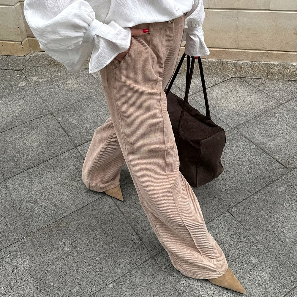 Women’s Retro Wide-Leg Trousers – Casual Korean Style