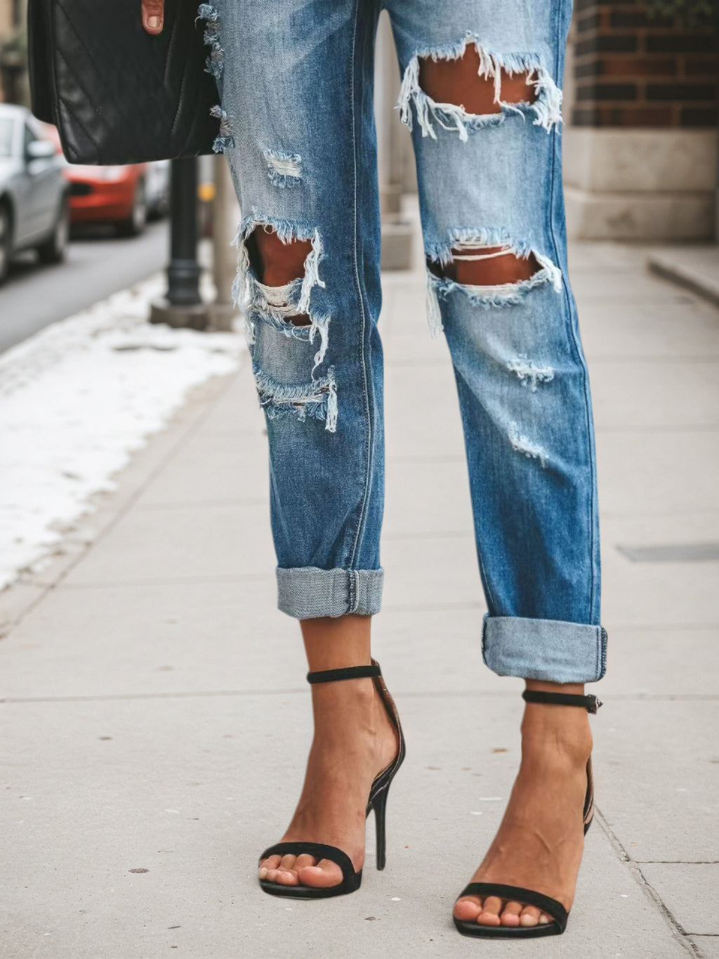 Women’s Low-Rise Ripped Jeans – Trendy Denim Pants