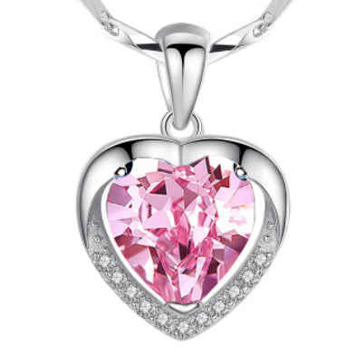 925 Sterling Silver Heart Rhinestone Necklace for Women – Elegant Romantic Pendant Jewelry
