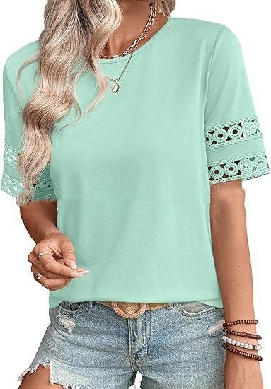 Women’s Round-Neck Hollow Short Sleeve Polyester T-Shirt