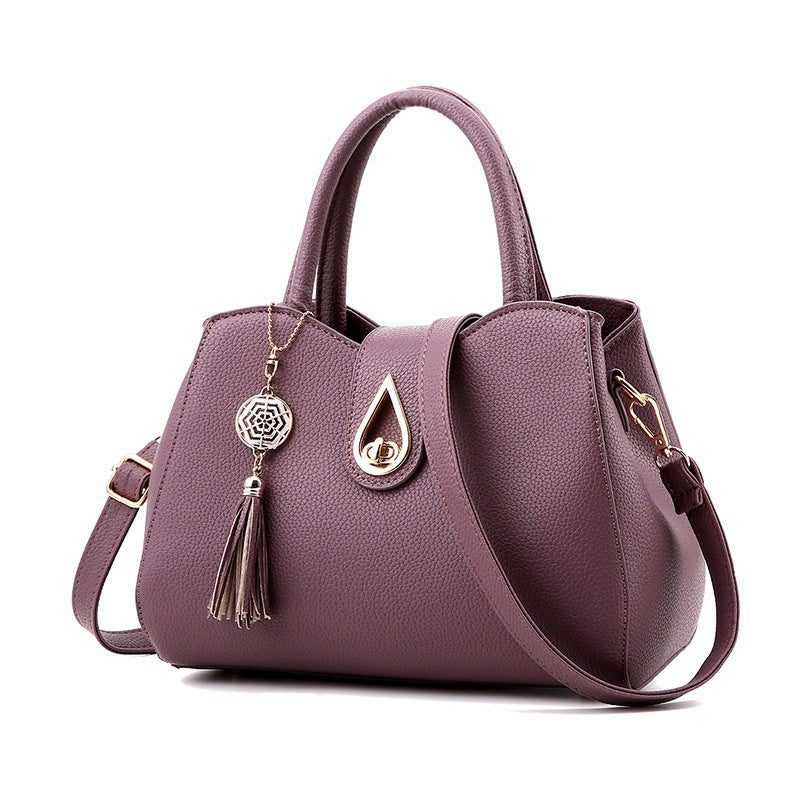 Tassel Women's PU Leather Shoulder Bag – Lychee Pattern Large Shell Tote