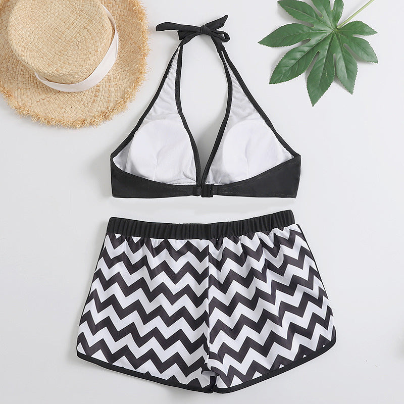 Women’s Zigzag Print Bikini Set – Polyester Two-Piece Swimwear