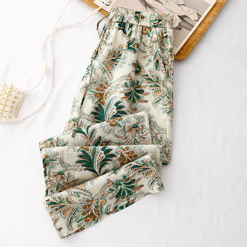 Women’s Cotton Linen Wide-Leg Pants – Elastic Waist Breathable Trousers for Relaxed Summer Style