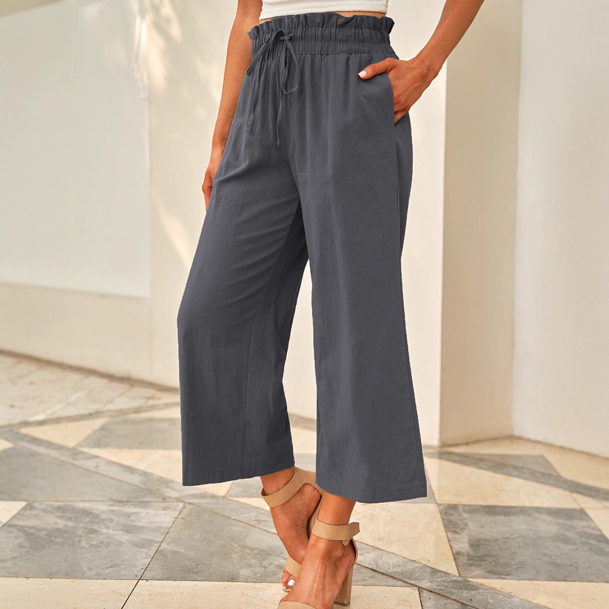 Women’s High-Waist Wide Leg Pants – Relaxed Fit Drawstring Casual Trousers for Everyday Comfort