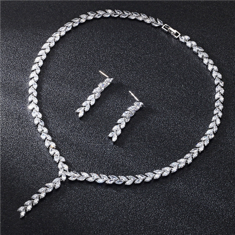 Elegant Zircon Bridal Jewelry Set – Necklace & Earrings Floral Design