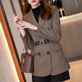Women’s Plaid Blazer Jacket – Slim Fit Suit Collar Elegant Coat