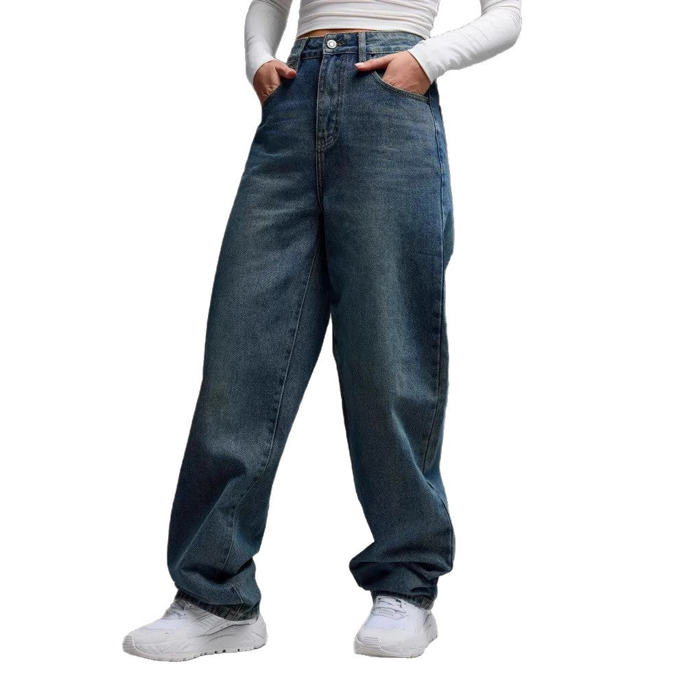 Women’s Wide-Leg Denim Jeans – Vintage Wash Relaxed Fit