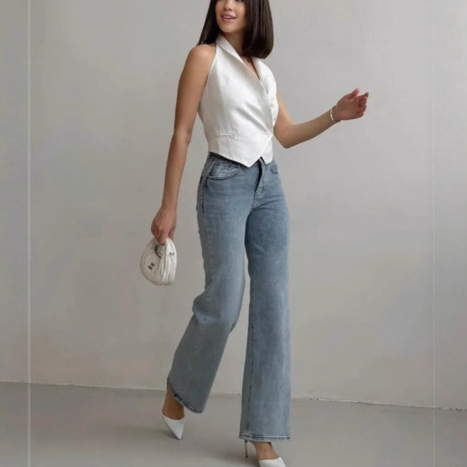 Women’s Blue Flared Jeans – Mid Rise Bootcut Denim Pants for Casual & Office Style