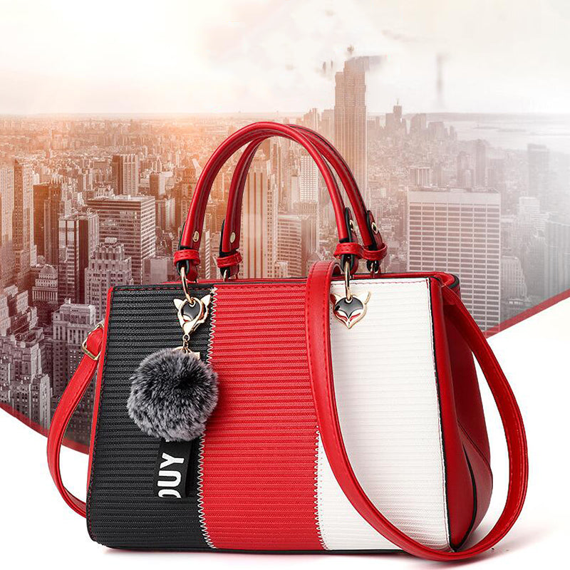 Women’s Patchwork Tote Bag | Hairball Ornament Shoulder Bag