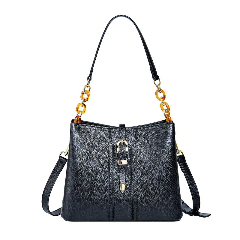 Women’s Leather Bucket Bag – Large Capacity Shoulder Handbag