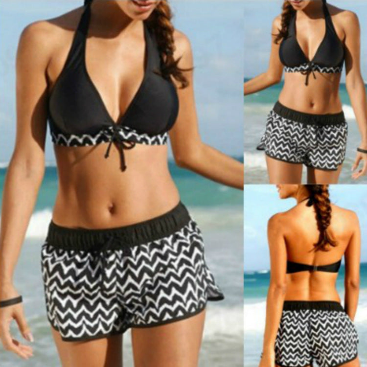 Women’s Zigzag Print Bikini Set – Polyester Two-Piece Swimwear