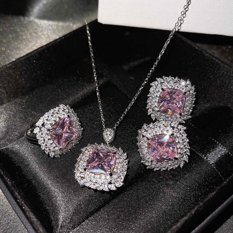 925 Silver Gemstone Jewelry Set for Women – Colorful Ring Necklace Earrings