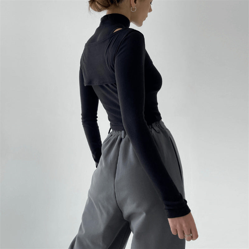 High Neck Crop Top for Women – Stylish Long Sleeve Slim Fit Top