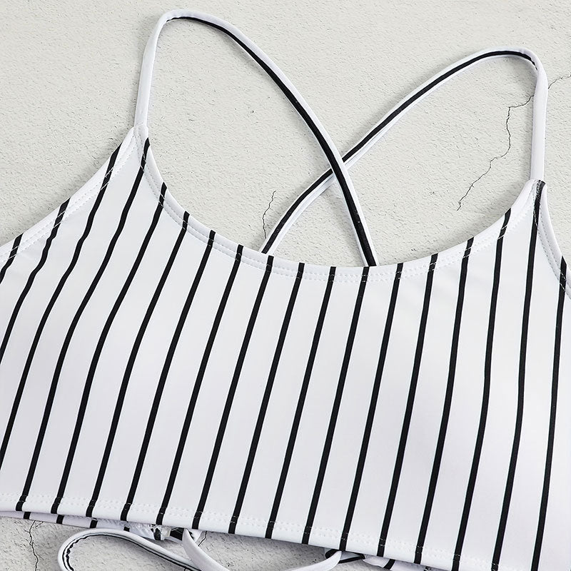 Women’s Striped Bikini Set – Split Two-Piece Sleeveless Swimwear