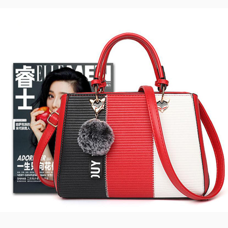 Women’s Patchwork Tote Bag | Hairball Ornament Shoulder Bag