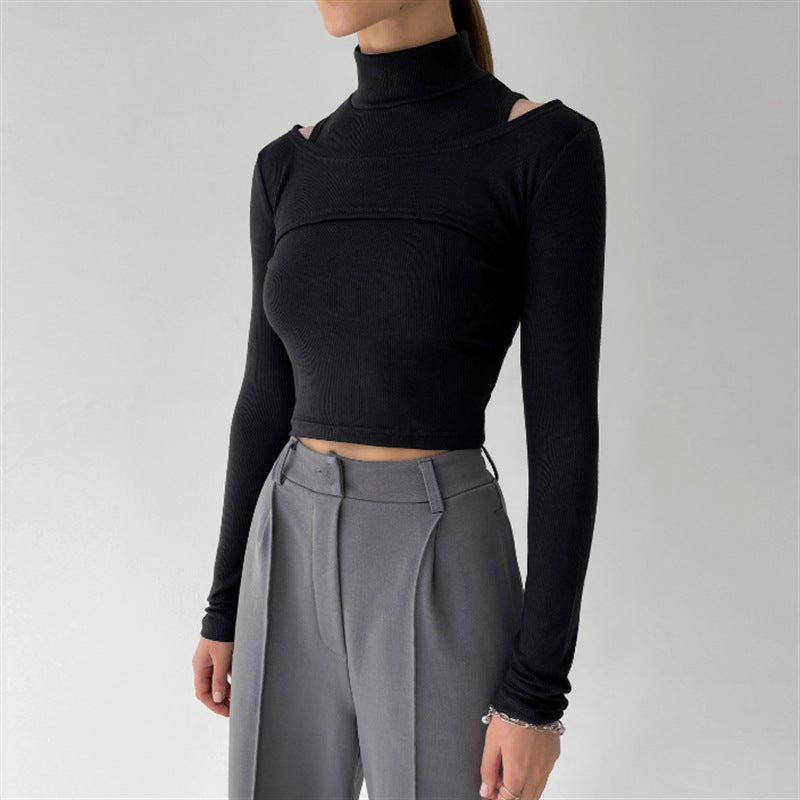 High Neck Crop Top for Women – Stylish Long Sleeve Slim Fit Top