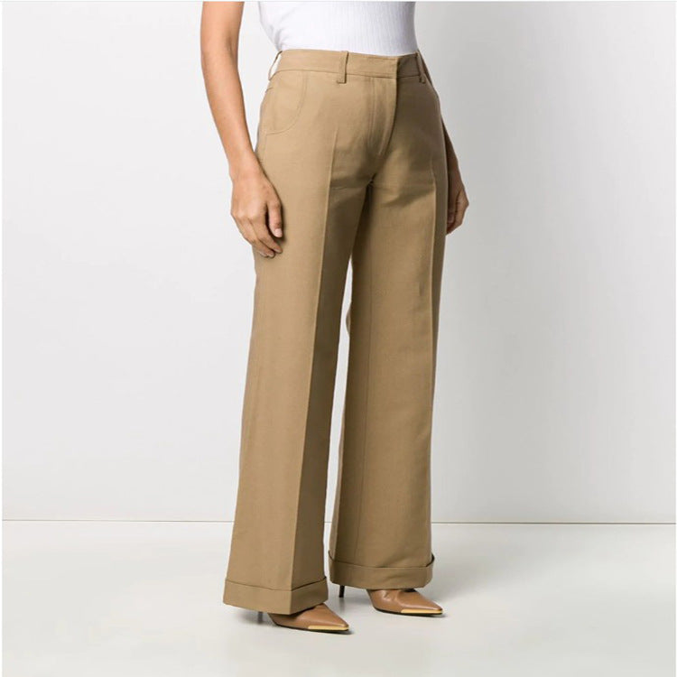 Women’s Straight-Leg Suit Trousers – Wide Leg Beige Pants