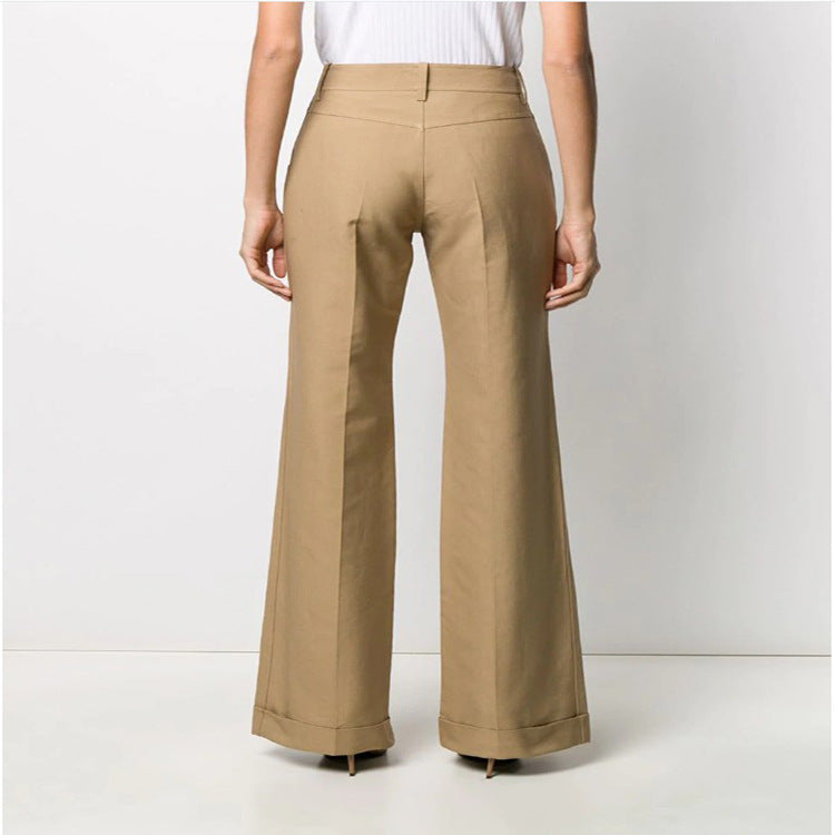 Women’s Straight-Leg Suit Trousers – Wide Leg Beige Pants