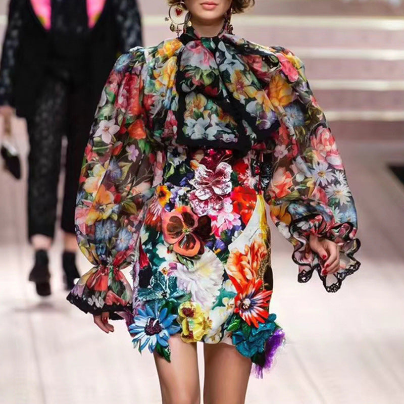 Women’s Red Loose Fit Blouse – Trumpet Sleeve Style