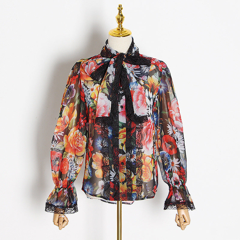 Women’s Red Loose Fit Blouse – Trumpet Sleeve Style