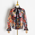 Women’s Red Loose Fit Blouse – Trumpet Sleeve Style
