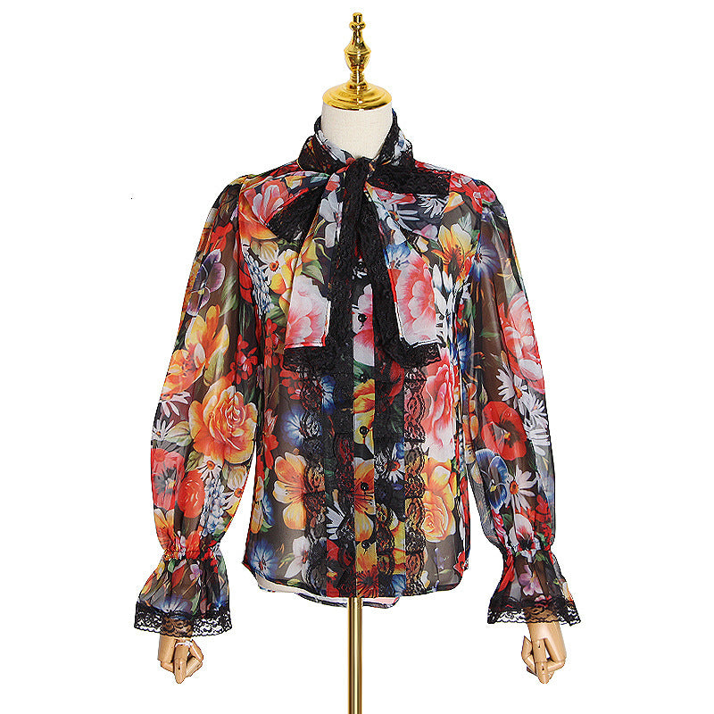 Women’s Red Loose Fit Blouse – Trumpet Sleeve Style