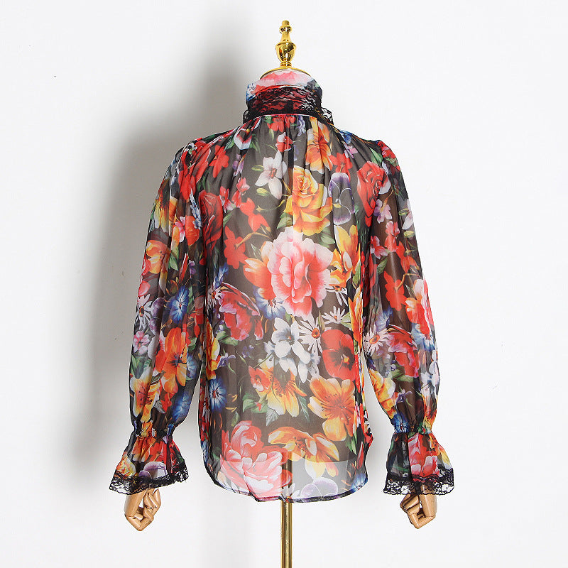 Women’s Red Loose Fit Blouse – Trumpet Sleeve Style