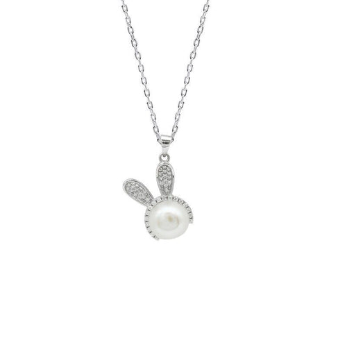 Luxury Cute Rabbit Pearl Earrings – Silver Diamond-Cut Design