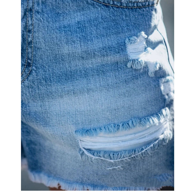 Women’s Fringed Ripped Denim Shorts – Mid-Waist Style