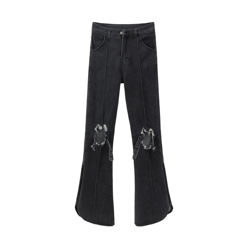 Women’s High Waist Ripped Straight Jeans – Light Gray Trendy Street Style Denim Pants