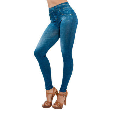 Women’s Winter Leggings Jeans – Warm Blue Stretch Denim Look Pants