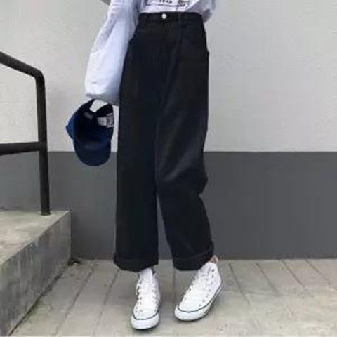 Women’s High Waist Straight Leg Jeans – Retro Loose Fit Cropped Denim Pants