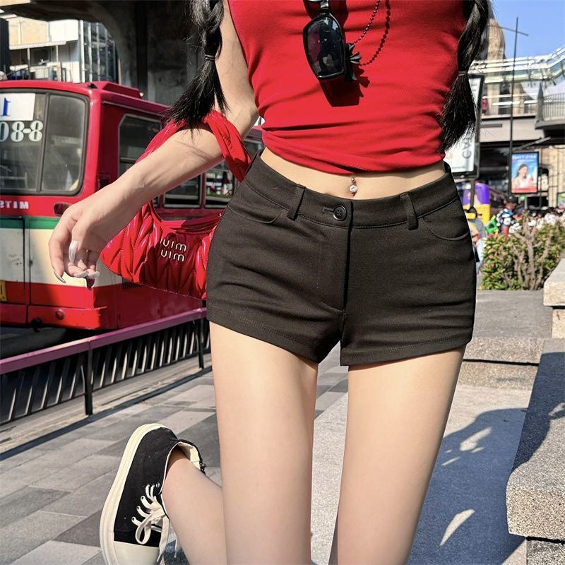 High-Waist Ultra-Short Shorts – Button Detail Elegant Women's Shorts