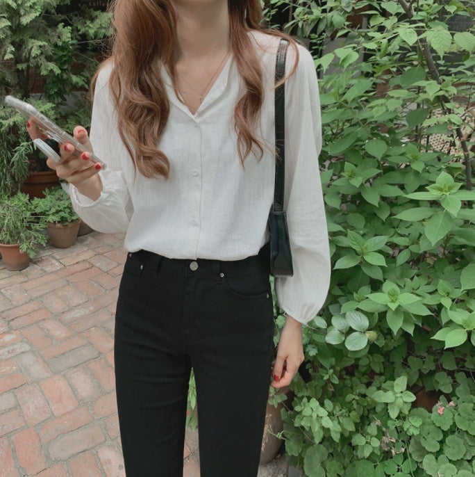 Women’s Sweet Mori Girl Cotton Shirt – V-Neck Casual Top