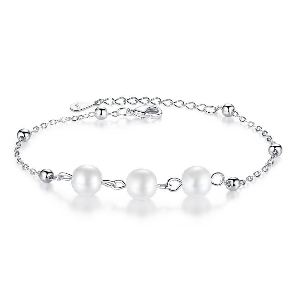 925 Sterling Silver Pearl Bracelet for Women – Elegant Gold Bangle Charm Jewelry