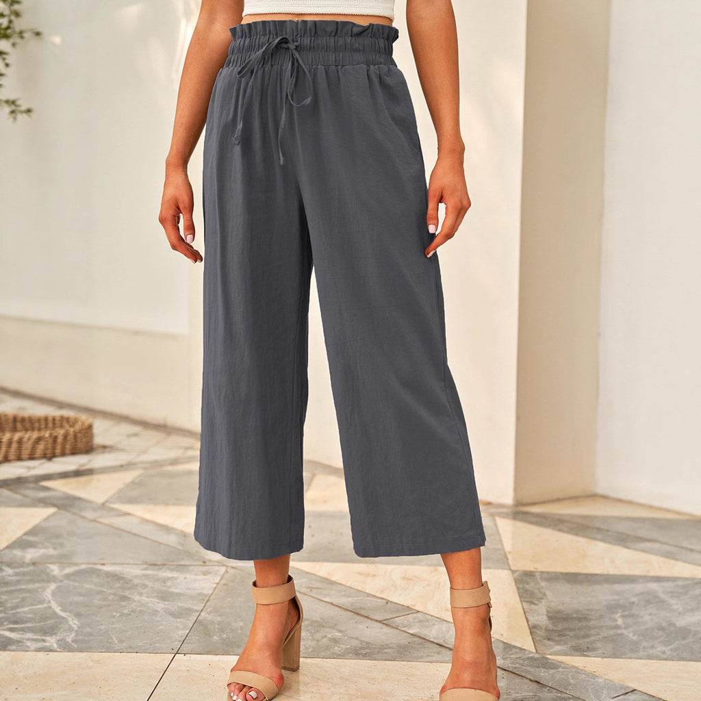 Women’s High-Waist Wide Leg Pants – Relaxed Fit Drawstring Casual Trousers for Everyday Comfort