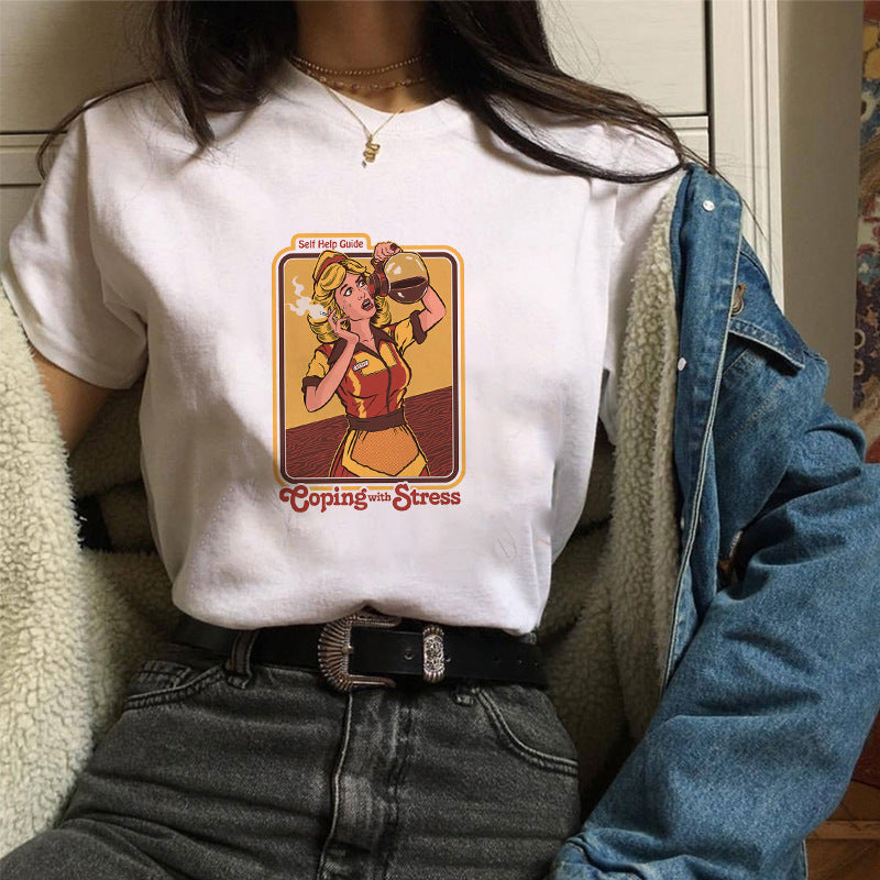 Sun & Cartoon Print Women's T-Shirt – Chic Urban Casual Tee