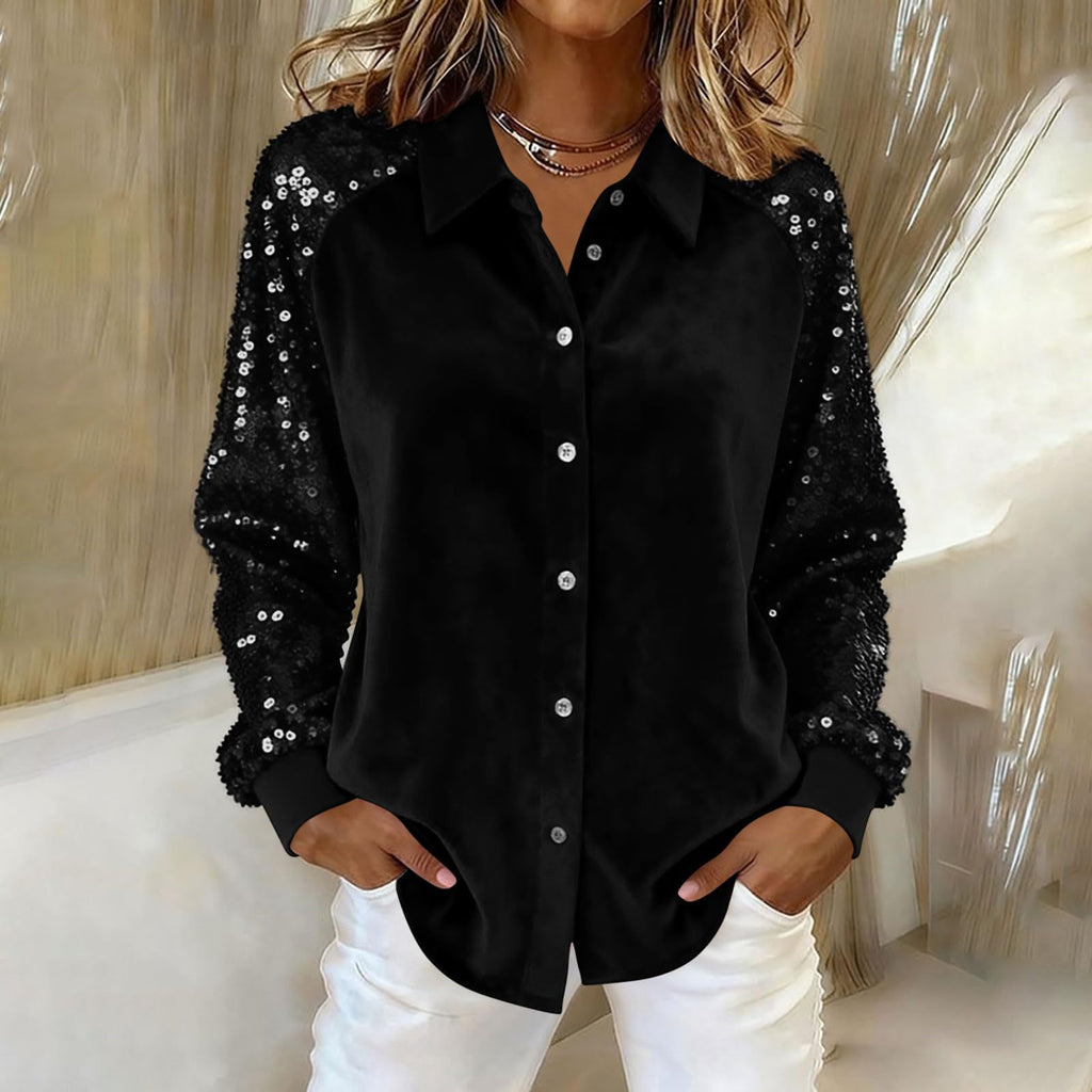 Women’s Sequin Long Sleeve Blouse – Stylish Button Up Party Shirt
