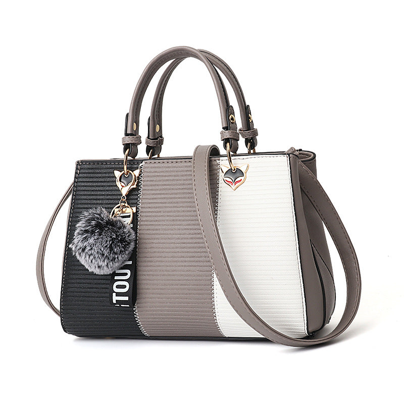 Women’s Patchwork Tote Bag | Hairball Ornament Shoulder Bag