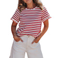 Women’s Trendy Striped Ruffled Hem Cotton T-Shirt
