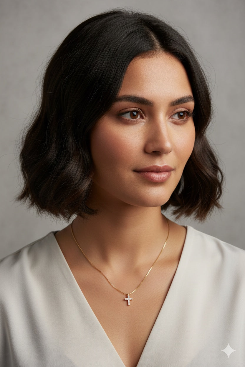 Minimalist Zircon Cross Necklace for Women – Elegant Fine Chain Pendant Jewelry