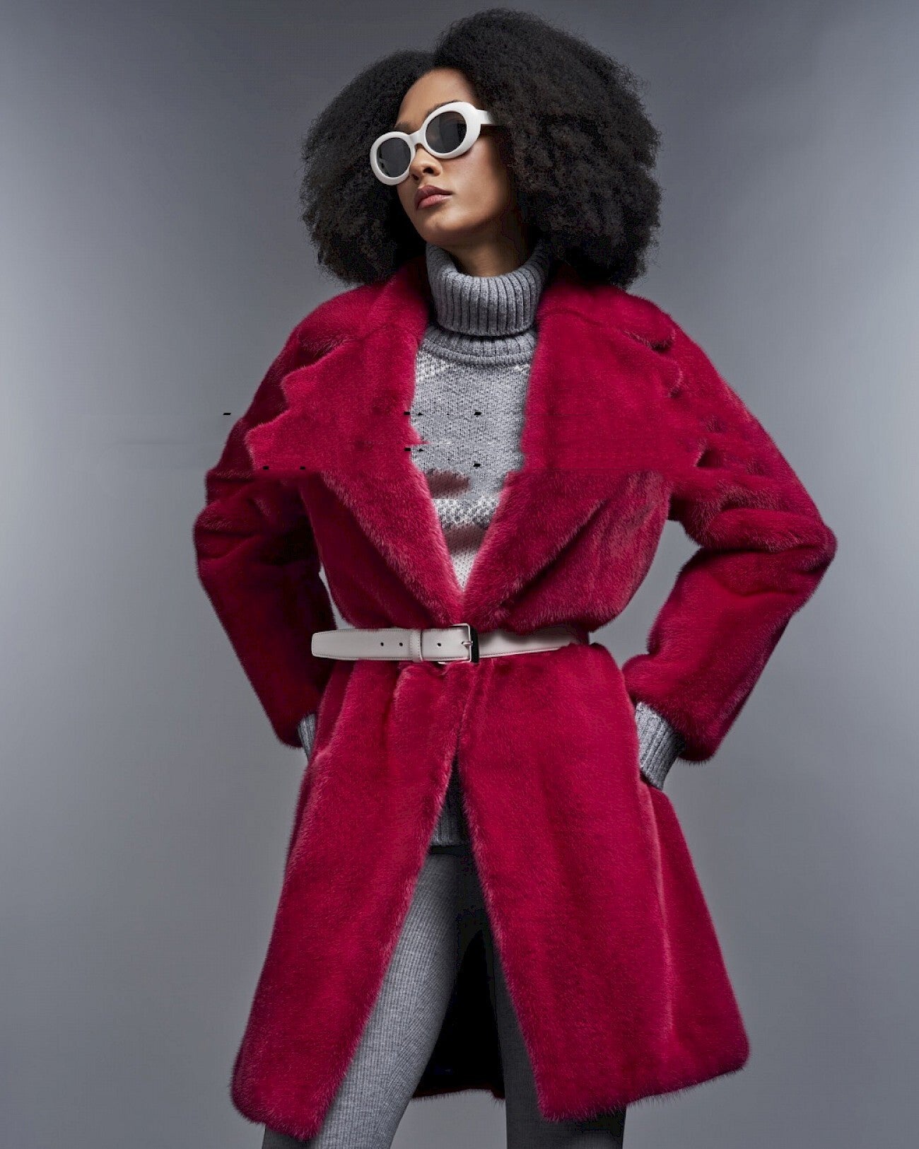 Marten Overcoats Women’s Faux Fur Coat – Elegant Wine Red Winter Jacket, Warm Long Sleeve Autumn Outerwear