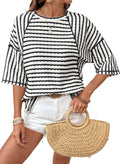 Women’s Striped Crew-Neck Loose Fit Three-Quarter Sleeve T-Shirt