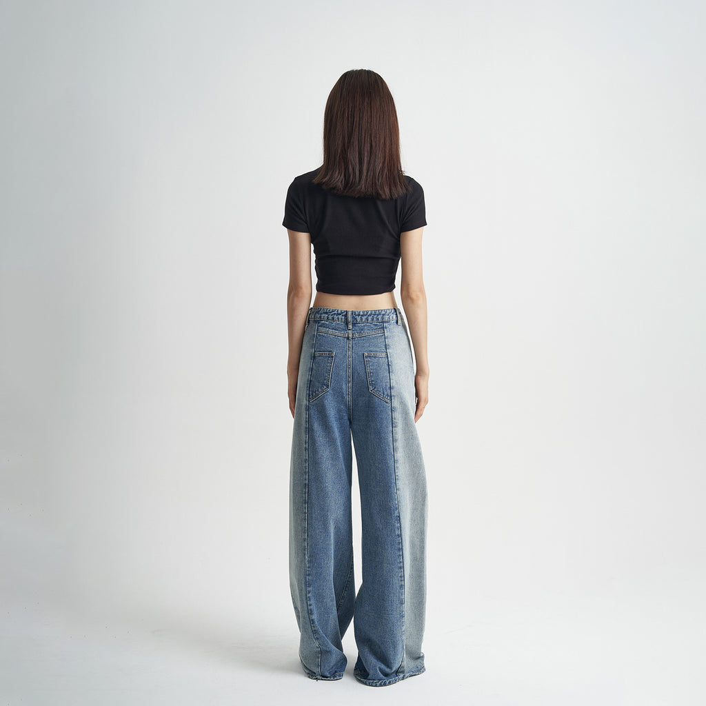 Women’s Washed Blue Straight Leg Jeans – High Waist Loose Fit Denim Pants
