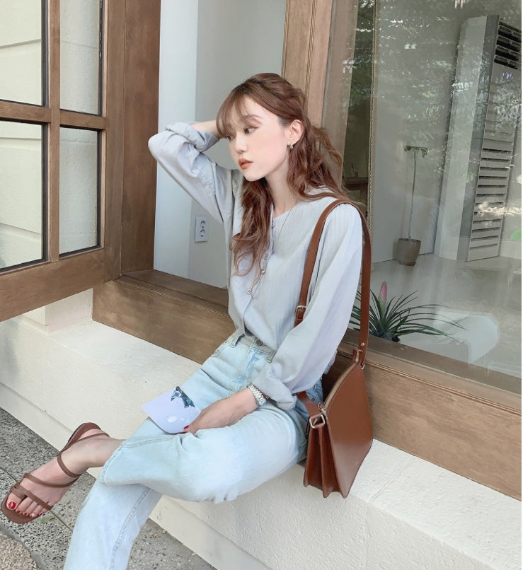 Women’s Sweet Mori Girl Cotton Shirt – V-Neck Casual Top