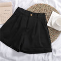 Women’s Solid Color High-Waist Wide-Leg Shorts – Casual Korean Style Roll-Up Design