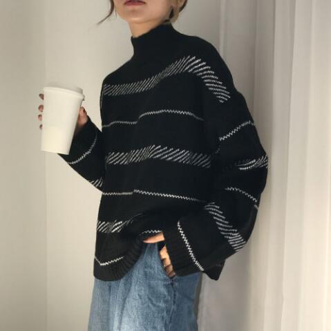 Women’s Striped Turtleneck Sweater – Soft Knit Casual Winter Pullover