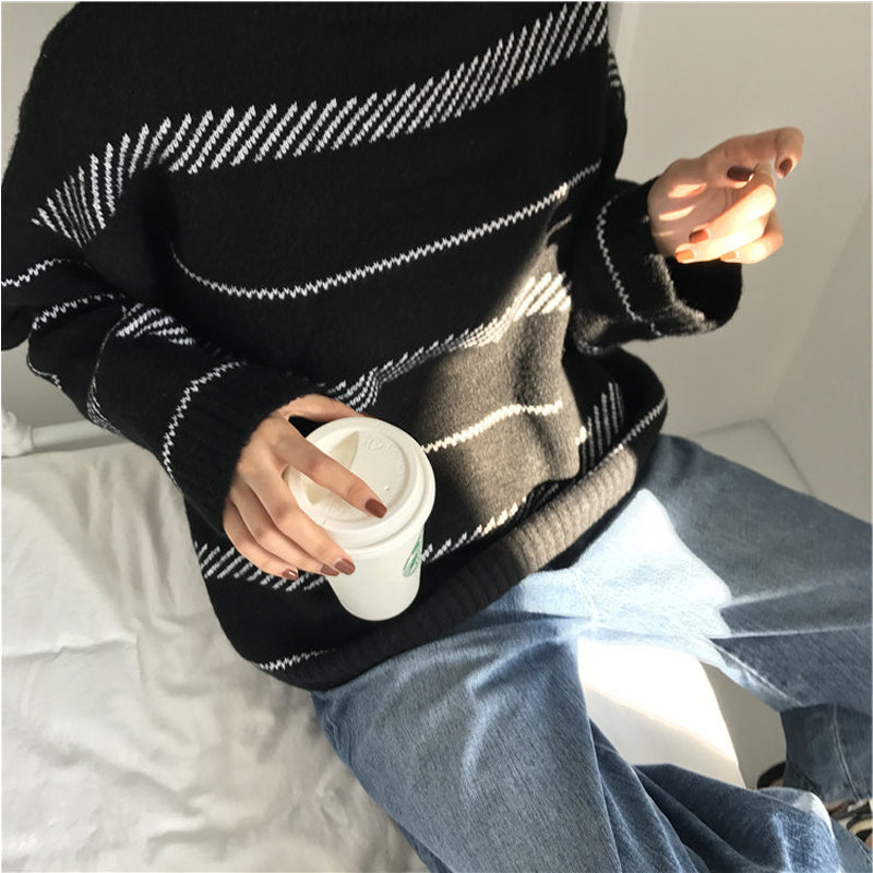 Women’s Striped Turtleneck Sweater – Soft Knit Casual Winter Pullover