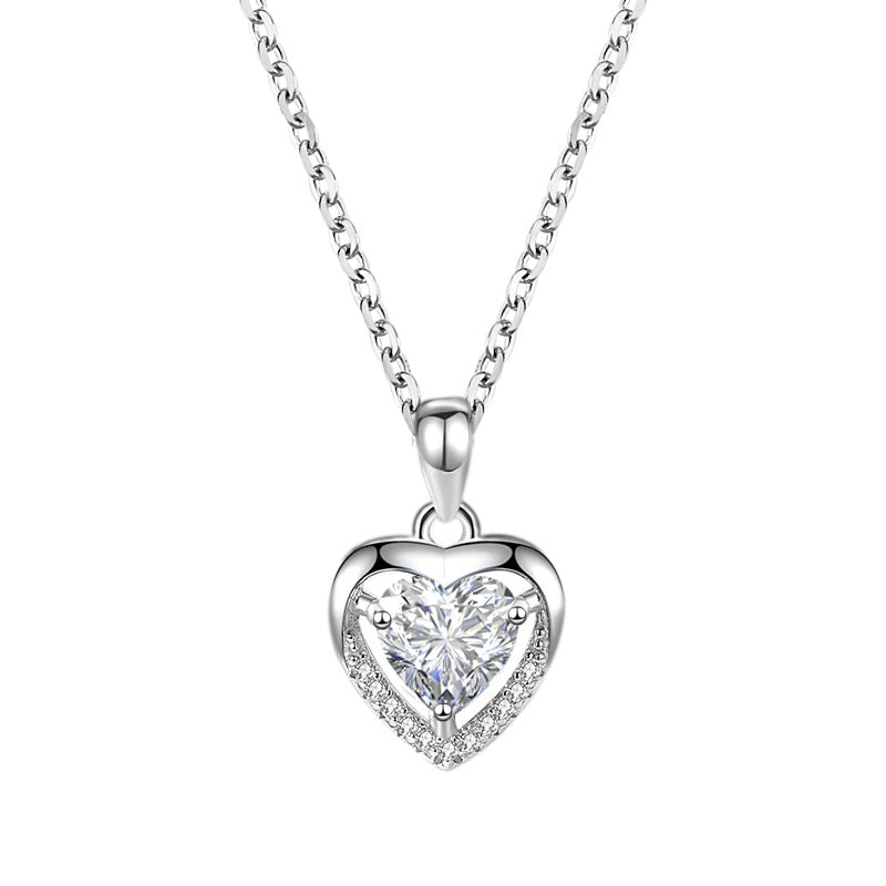 925 Sterling Silver Heart Rhinestone Necklace for Women – Elegant Romantic Pendant Jewelry